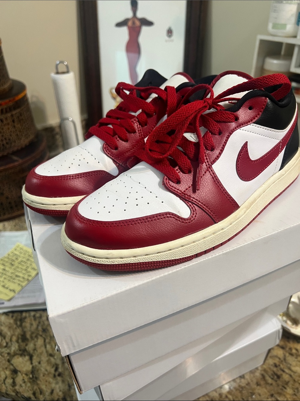 Nike Low Top Sneakers in White, Red & Black